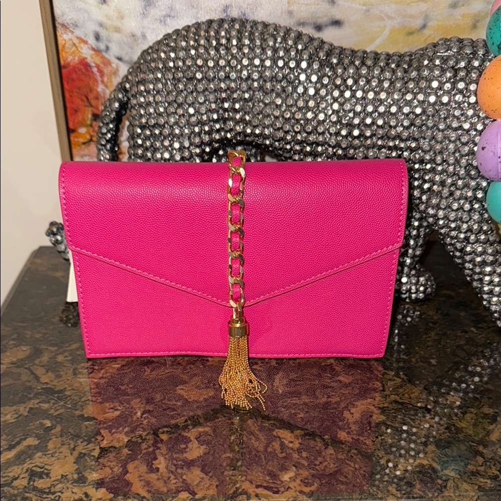NWT Madison West Pink Chain Tassel Clutch/Crossbody